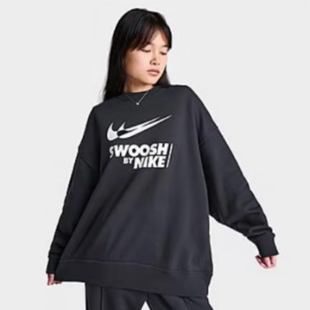 Nike Sportswear NWT Oversized Fleece Crew Neck Sweatshirt Black Women’s Small - Picture 12 of 14